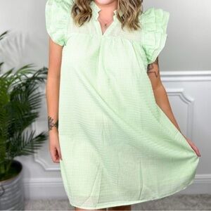 Umgee Green Gingham Ruffle Dress